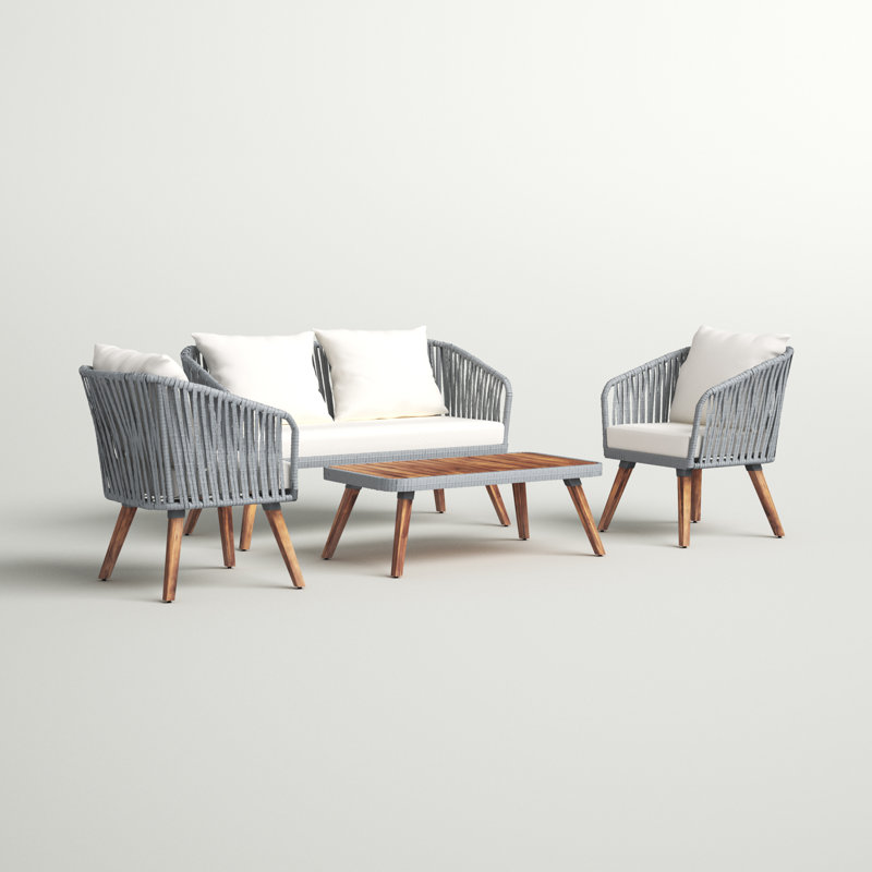 Sand & Stable Larry Solid Wood 4 Person Seating Group with Cushions